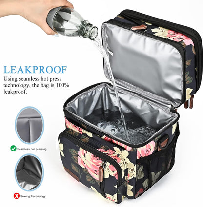 Lunch Bag for Women Men Double Deck Lunch Box - Leakproof Insulated Soft Large Lunch Cooler Bag, MIYCOO (Black,15L)