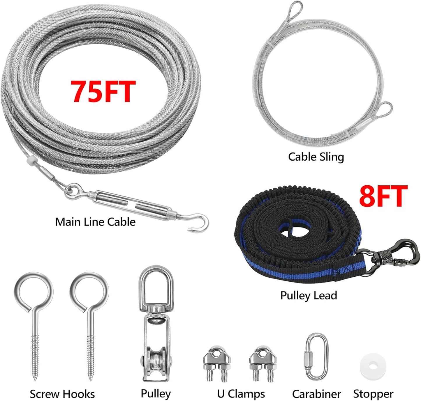 XiaZ Dog Runner Cable Dog Run Trolley Tie Out Cable Dog Chains for Outside Yard Camping Up to 250 Pound, 20 Feet
