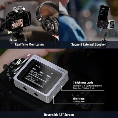 NEEWER CM28 Wireless Lavalier Microphone System with Charging Case, 1 Click Noise Canceling, 4GB Storage for 9Hrs of 48KHz 16 Bit Uncompressed Audio Lapel Mic Compatible with iPhone/Android/PC/Camera