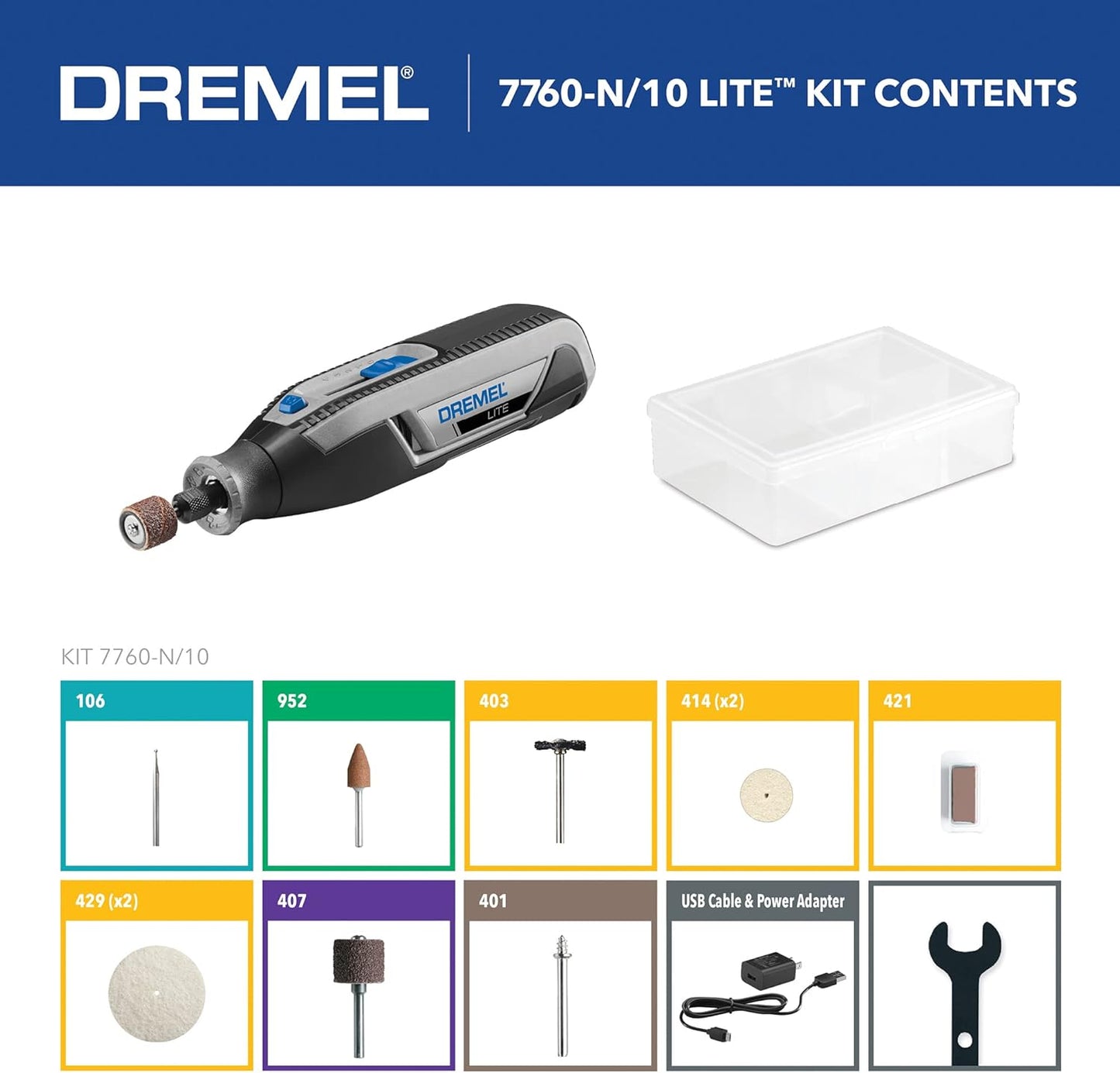 Dremel Lite 7760 N/10 4V Li-Ion Cordless Rotary Tool Variable Speed Multi-Purpose Rotary Tool Kit, USB Charging, Easy Accessory Changes - Perfect for Light-Duty DIY & Crafting