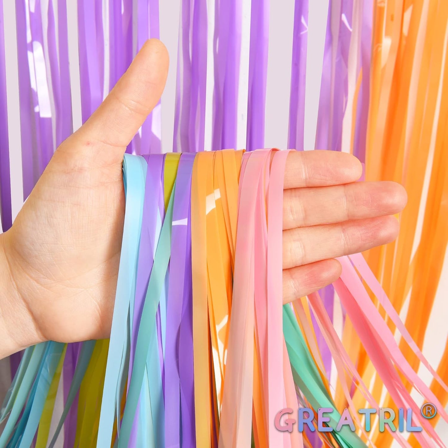 GREATRIL Iridescent Party Tinsel Fringe Backdrop Decorations - Holographic Foil Streamers Curtain for Mermaid/Under The Sea/Frozen/Ocean/Disco/Birthday Themed 3.2ft x 6.5ft - 2 PCS