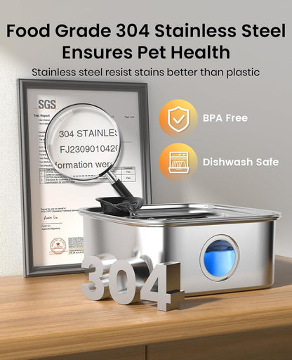 oneisall 10L Dog Water Fountain for Large Dogs (with 6 Filters) Deeper & Wider Drinking Area, Visualization Window & Triple Filtration,304 Stainless Steel Dog Water Bowl Dispenser