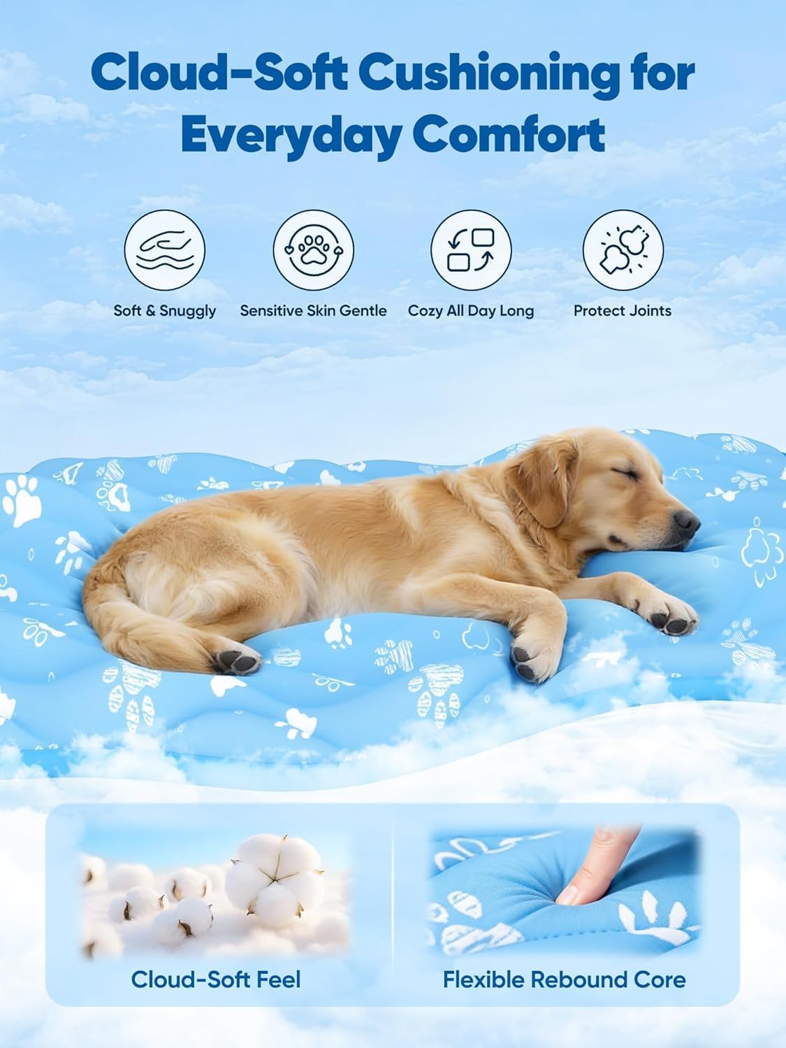 Moisture Wicking, Dog Cooling Mat, Rywell 32"×44"(110x80cm) Extra Large Self-Cooling Pet Mat with Arc-Chill Tech, Color-Changing Fabric, Washable Non-Slip Summer Dog Mat, Blue