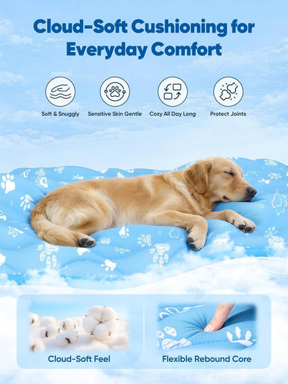 Moisture Wicking, Dog Cooling Mat, Rywell 32"×44"(110x80cm) Extra Large Self-Cooling Pet Mat with Arc-Chill Tech, Color-Changing Fabric, Washable Non-Slip Summer Dog Mat, Blue