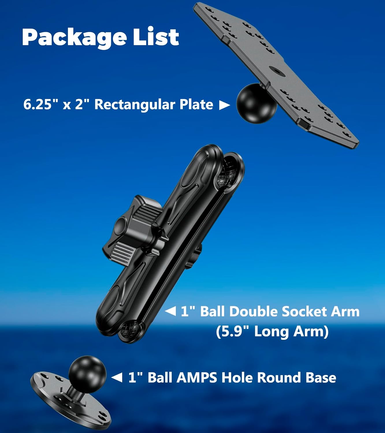 VAZESWIN Aluminum Alloy Fish Finder Mount with B Size 1" Ball Rectangle Plate & Round Base, 5.9" Long Arm Marine Electronic Mount Compatible with Garmin, Lowrance, Humminbird, Raymarine and More