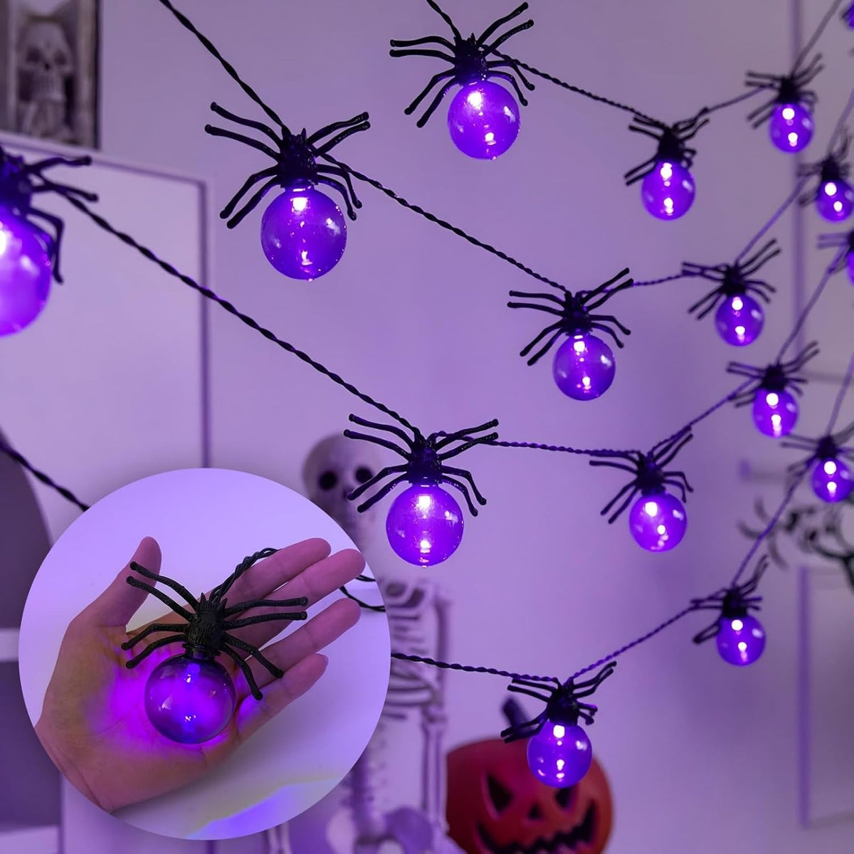 Halloween Lights Outdoor/Indoor,10FT 20LED Purple Spider String Lights