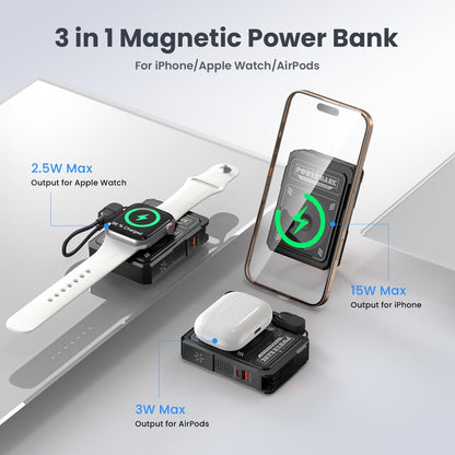 ummz for Magsafe Battery Pack 10000mAh,5-in-1 Magnetic Portable Charger with Wall Plug, Wireless Power Bank for Apple Watch,22.5W Fast Charging PowerBank for iPhone 17 Pro Max/16/15/14/13/12 Mini