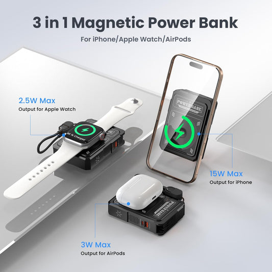 ummz for Magsafe Battery Pack 10000mAh,5-in-1 Magnetic Portable Charger with Wall Plug, Wireless Power Bank for Apple Watch,22.5W Fast Charging PowerBank for iPhone 17 Pro Max/16/15/14/13/12 Mini