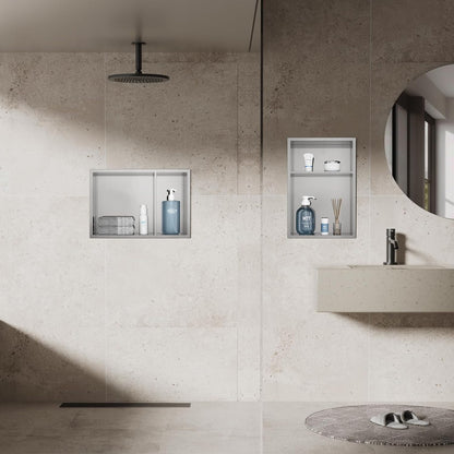 MENATT No Tile Shower Niche, Stainless Steel Wall Niche 13"X19"(Inner Size 12"X18"), Two-Tier Bathroom Shelf, NO Tile Needed Recessed Niche Shower for Bathroom Storage, Black