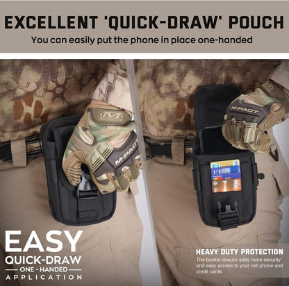 WYNEX Tactical Compass Phone Pouch, Large Molle Smartphone Holster Case Double Capacity Small Utility EDC Pouch with Compass Buckle and Carabiner