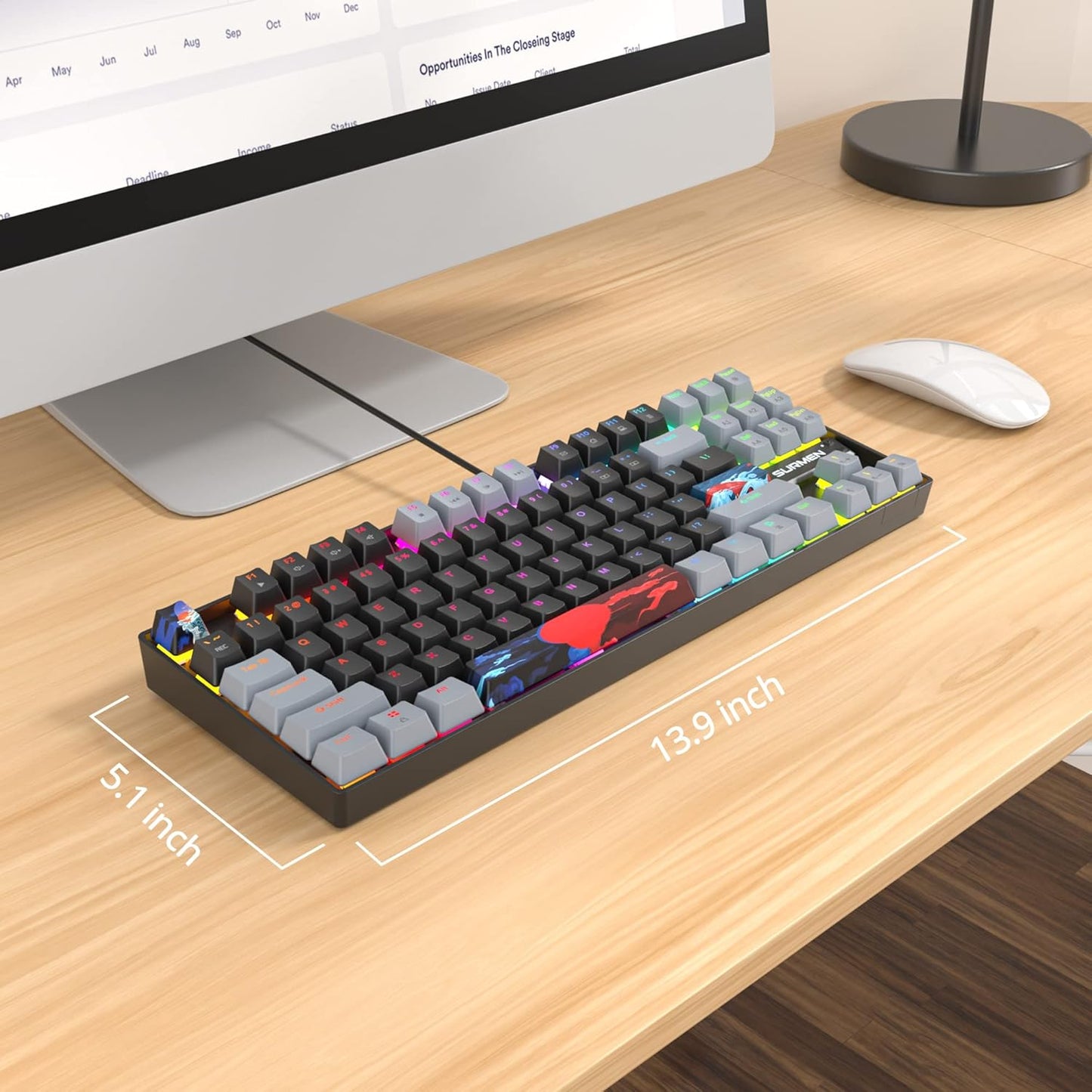 Owpkeenthy Full Size Green Mechanical Gaming Keyboard with Number Pad, Wired 100% Office NKRO Keyboard RGB Backlit 104 Keys with Red Switch for PC Gamer (104 Matcha)