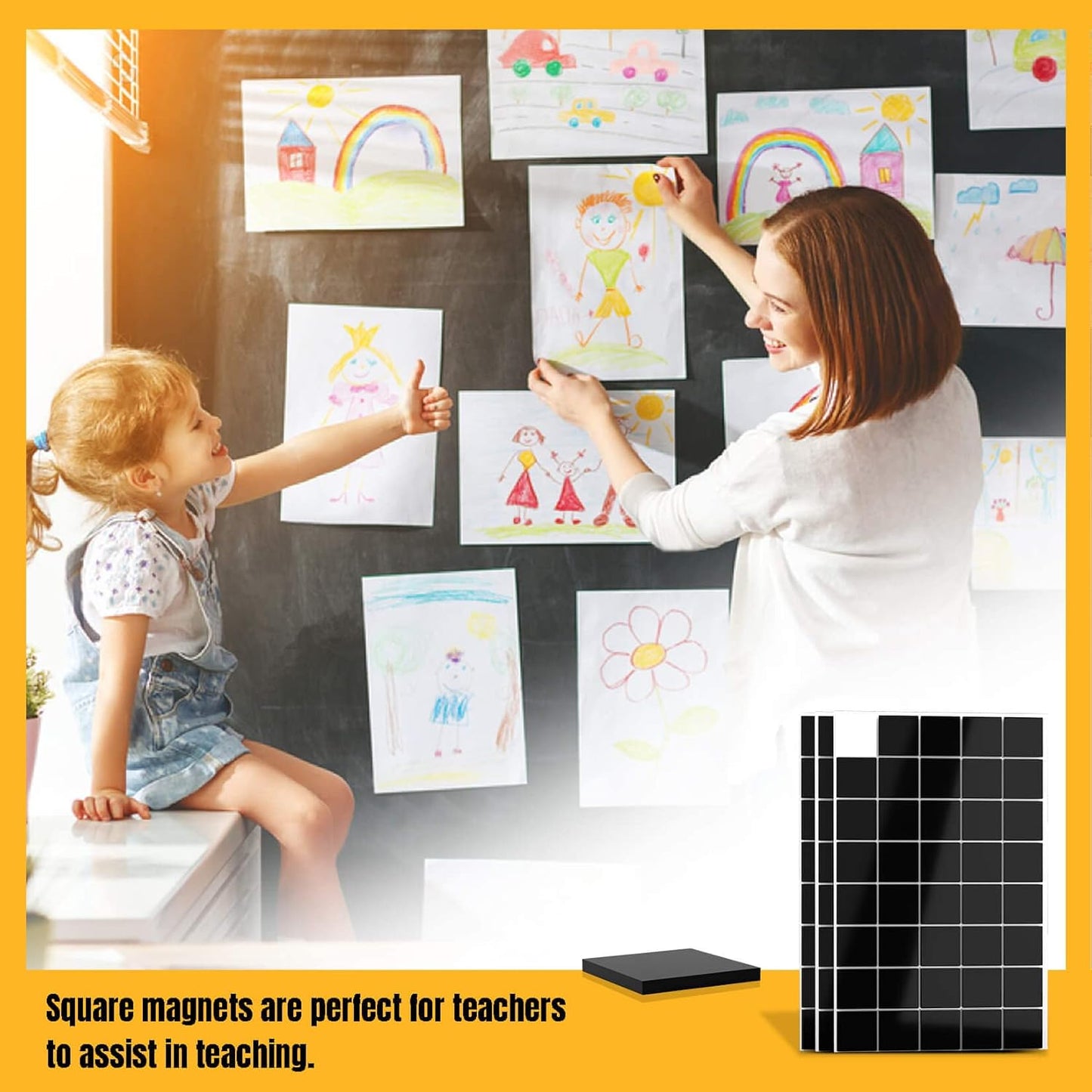 110Pcs Square Magnets Magnetic Tape Strip - Magnet Sheets Magnets with Adhesive Backing Magnet on One Side Self Adhesive on The Other Side for Fridge Organisation,Art Project,Classroom