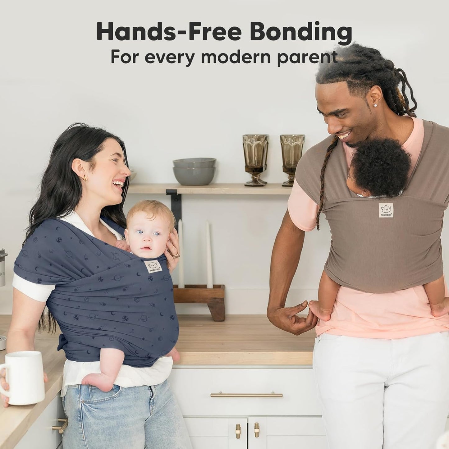 KeaBabies Baby Wrap Carrier - All in 1 Original Baby Carrier Newborn To Toddler Sling, Easy to Wear, Hands Free Bonding, Lightweight, Breathable Infant Wraps (Trendy Black)