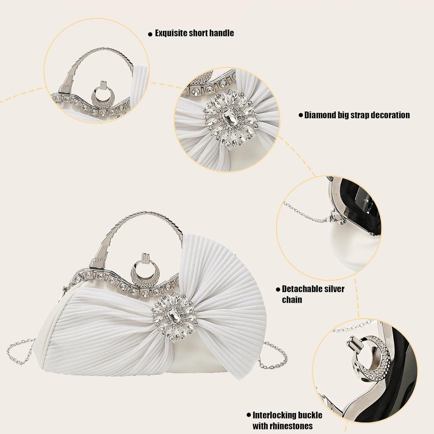 Buric Clutch Purses for Women Rhinestone Evening Handbag Bridal Wedding Prom Purse Formal Party Bow Tie Clutch for Women