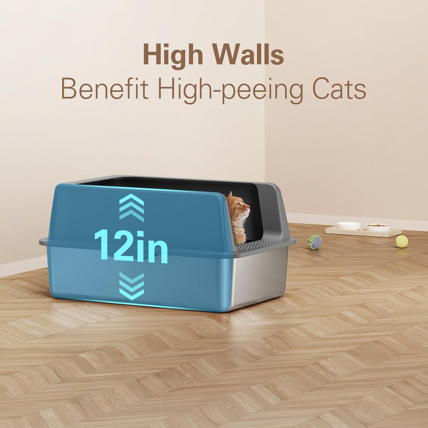 Zarler Stainless Steel Litter Box with Lid, Extra Large Cat Litter Box, XL Large Metal Litter Box for Big Cats with High Sided, Grey (Non-Sticky, Easy to Clean, Anti-Urine Leakage)