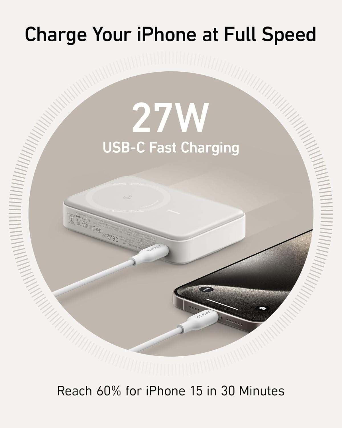 Anker MagGo Power Bank, Qi2 Certified 15W Ultra-Fast MagSafe-Compatible Portable Charger, 10,000mAh Battery Pack with Smart Display and Foldable Stand, for iPhone 15/14/13/12 (USB-C Cable Included)