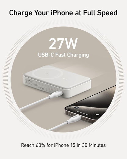 Anker MagGo Power Bank, Qi2 Certified 15W Ultra-Fast MagSafe-Compatible Portable Charger, 10,000mAh Battery Pack with Smart Display and Foldable Stand, for iPhone 15/14/13/12 (USB-C Cable Included)