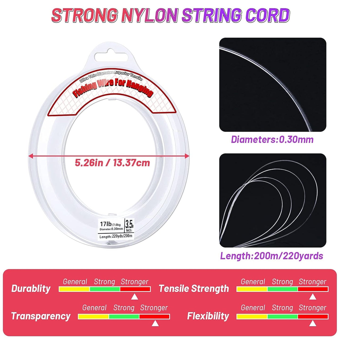 Clear Fishing Wire, Acejoz 656FT Fishing Line Clear Invisible Hanging Wire Strong Nylon String Supports 40 Pounds for Balloon Garland Hanging Decorations