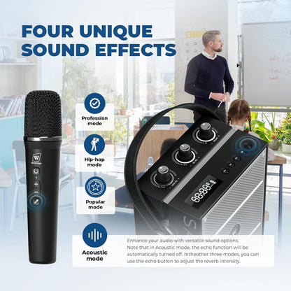Wireless Voice Amplifier with Handheld Microphone, Portable Bluetooth Speaker Microphones with Teachers & Events, Wireless Karaoke Mic for Singing, PA System with Echo & Sound Effects S98 Pro