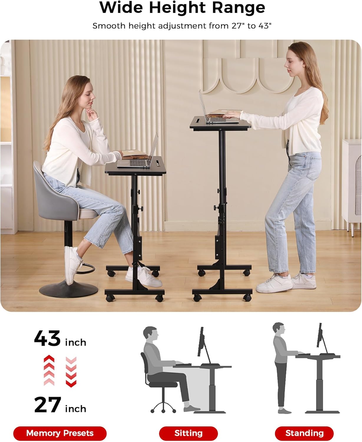 Purilite Select 32-Inch Adjustable Height Mobile Standing Desk