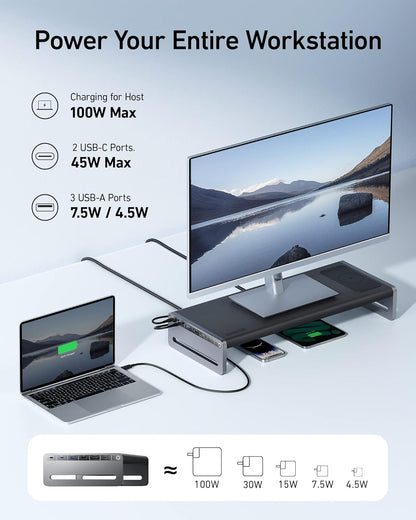 Anker 675 USB-C Docking Station (12-in-1, Monitor Stand, Wireless) with 10Gbps USB-C Ports, 4K@60Hz HDMI Display, Wireless Charging Pad, for Lenovo ThinkPad, MacBook Pro M1 / M2 and More USB-C Devices