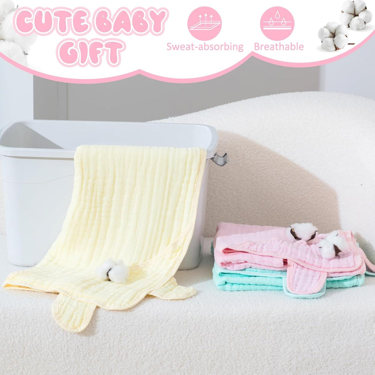 Preboun 6 Pcs Muslin Baby Bath Towel with Hood 6 Layers Cute Hooded Baby Towels Cotton Absorbent Baby Hooded Towel for Newborn Kids Girl Infant Boys Toddler Shower Gift Supplies (Multicolor)