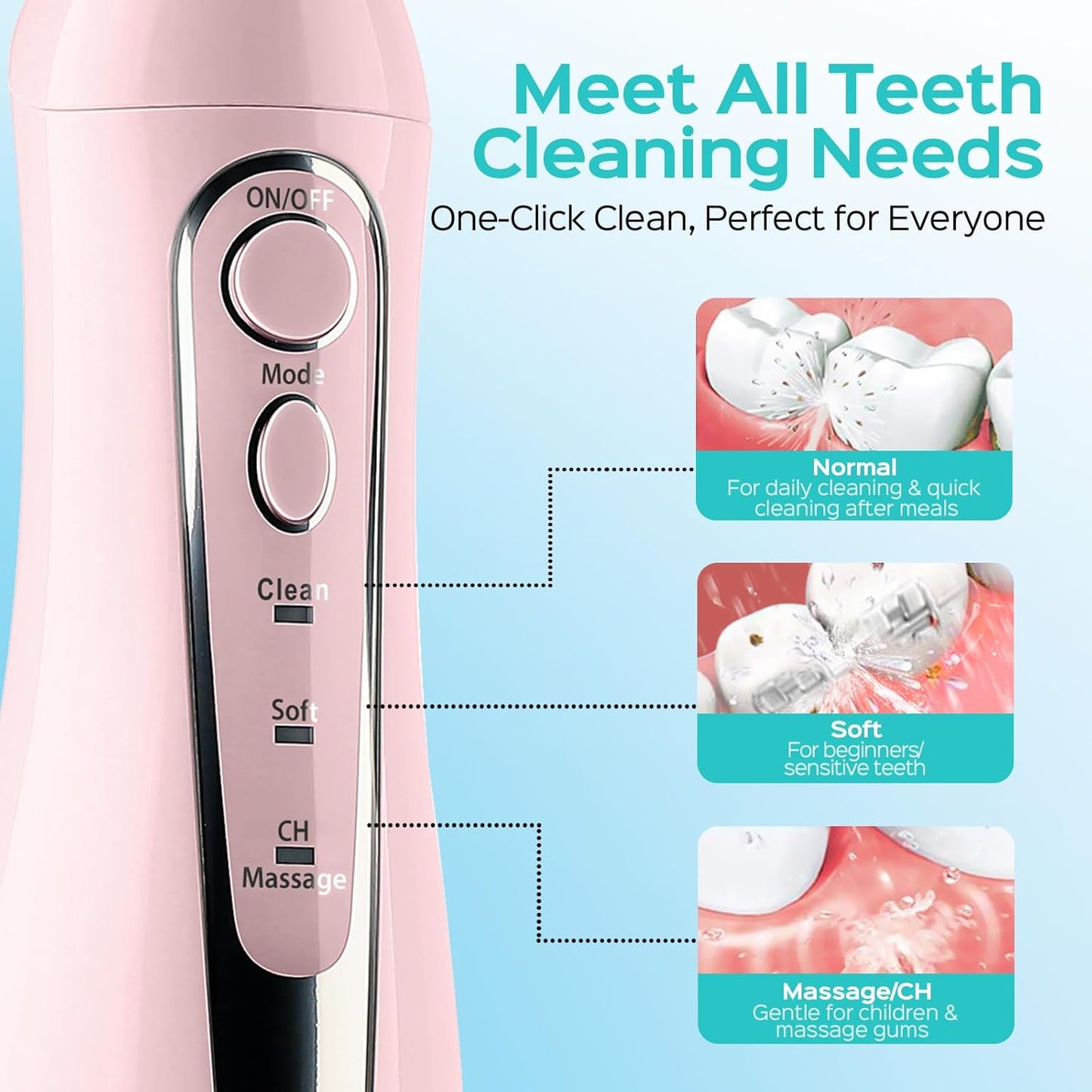 COSLUS Water Teeth Flosser: 300ML Cordless Electric Water Tooth Flossing Rechargeable IPX7 Waterproof Portable Travel Flossers Set for Teeth