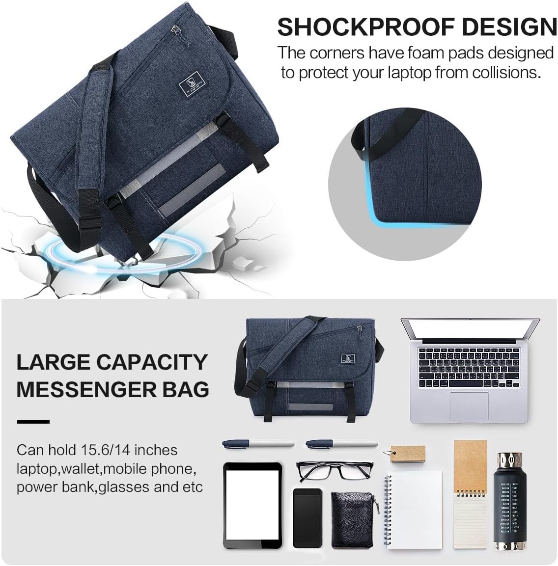 OIWAS Messenger Bag - Messenger Bag Men, Satchel Bags for Women, Lightweight Computer Bag, School Book Bag - PuriLite