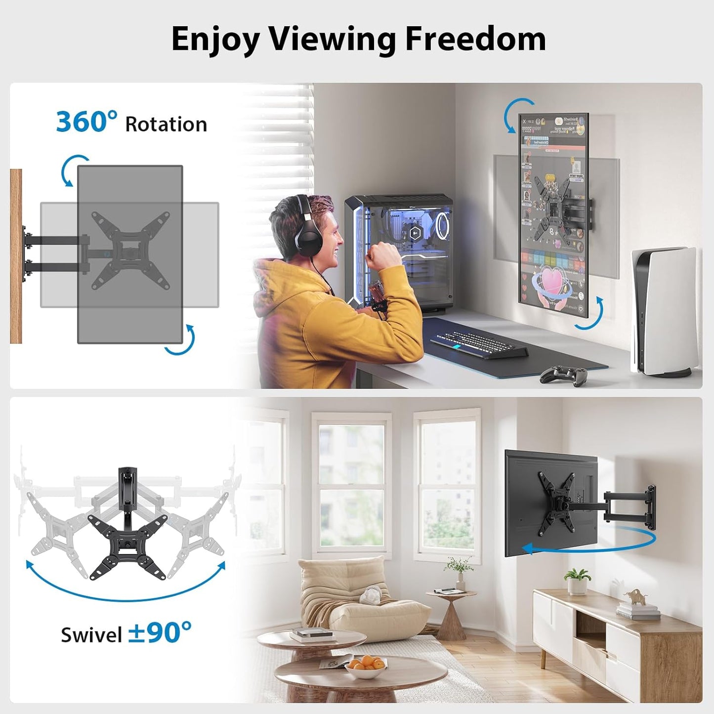 Full Motion TV Monitor Wall Mount Bracket Articulating Arms Swivels Tilts Extension Rotation for Most 13-42 Inch LED LCD Flat Curved Screen TVs & Monitors, Max VESA 200x200mm up to 44lbs by Pipishell