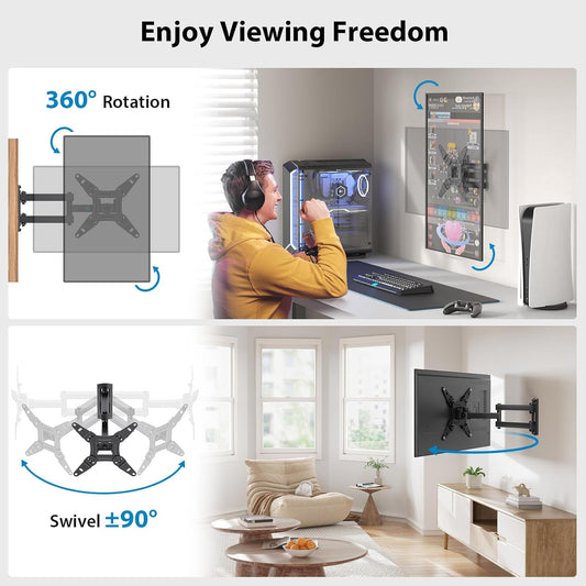 Full Motion TV Monitor Wall Mount Bracket Articulating Arms Swivels Tilts Extension Rotation for Most 13-42 Inch LED LCD Flat Curved Screen TVs & Monitors, Max VESA 200x200mm up to 44lbs by Pipishell - PuriLite