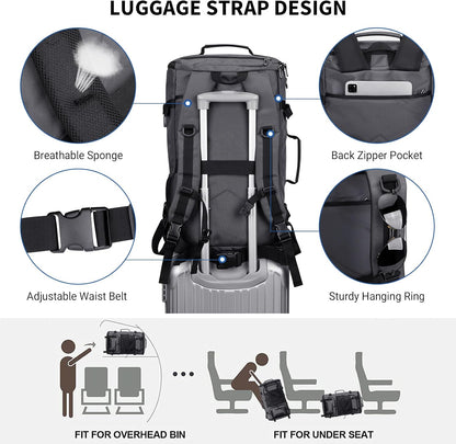 WITZMAN Travel Backpack for Men Large Carry on Backpack Convertible 3 in 1 Bags with Shoe Compartment Fit 17 Inch Laptop(B689 Black)