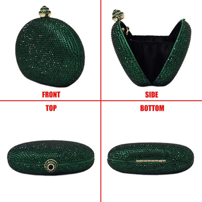 HUANG ZHUANG Egg Shape Crystal Clutch Purse Rhinestone Evening Bag for Women Party Wedding Cute Handbag