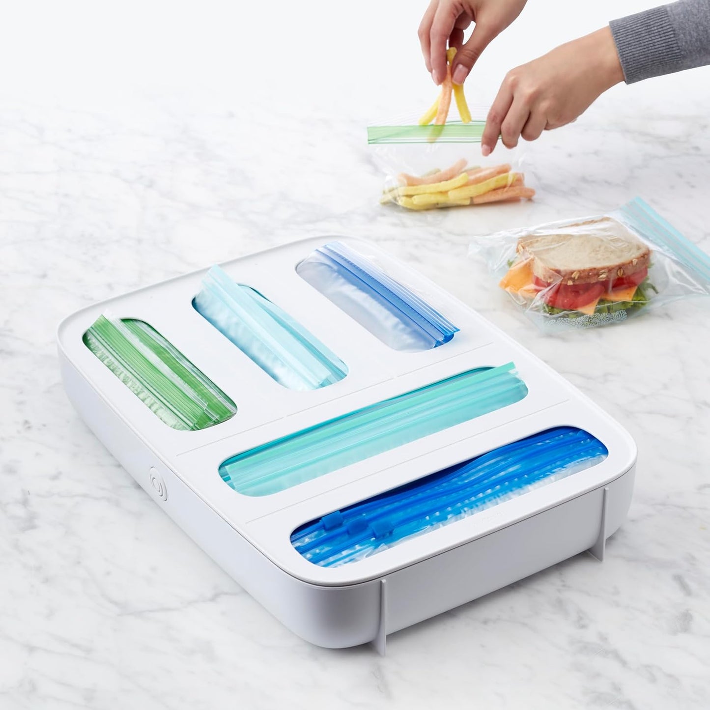 YouCopia StoraBag Drawer Food Bags Dispenser, 3-Slot, Plastic Sandwich Bag Organizer for Kitchen Storage