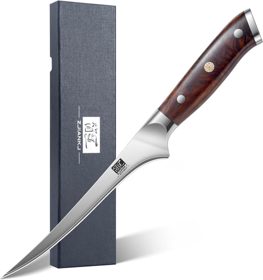 Fillet Knife 7 Inch, Ultra Sharp Meat Boning Knife in 9Cr18MoV High Carbon Steel, Professional Fish Knives with Rosewood Handle for Precise Filleting, Slicing & Trimming