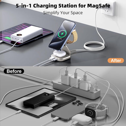 5-in-1 Wireless Charger for Magsafe, AC ISLAND Aluminum Travel Charging Station for Apple, 15W Snap Magnetic Multi Charging Stand Dock for iPhone 16/15/14/13 Apple Watch AirPods (with 35W GaN Adapter)