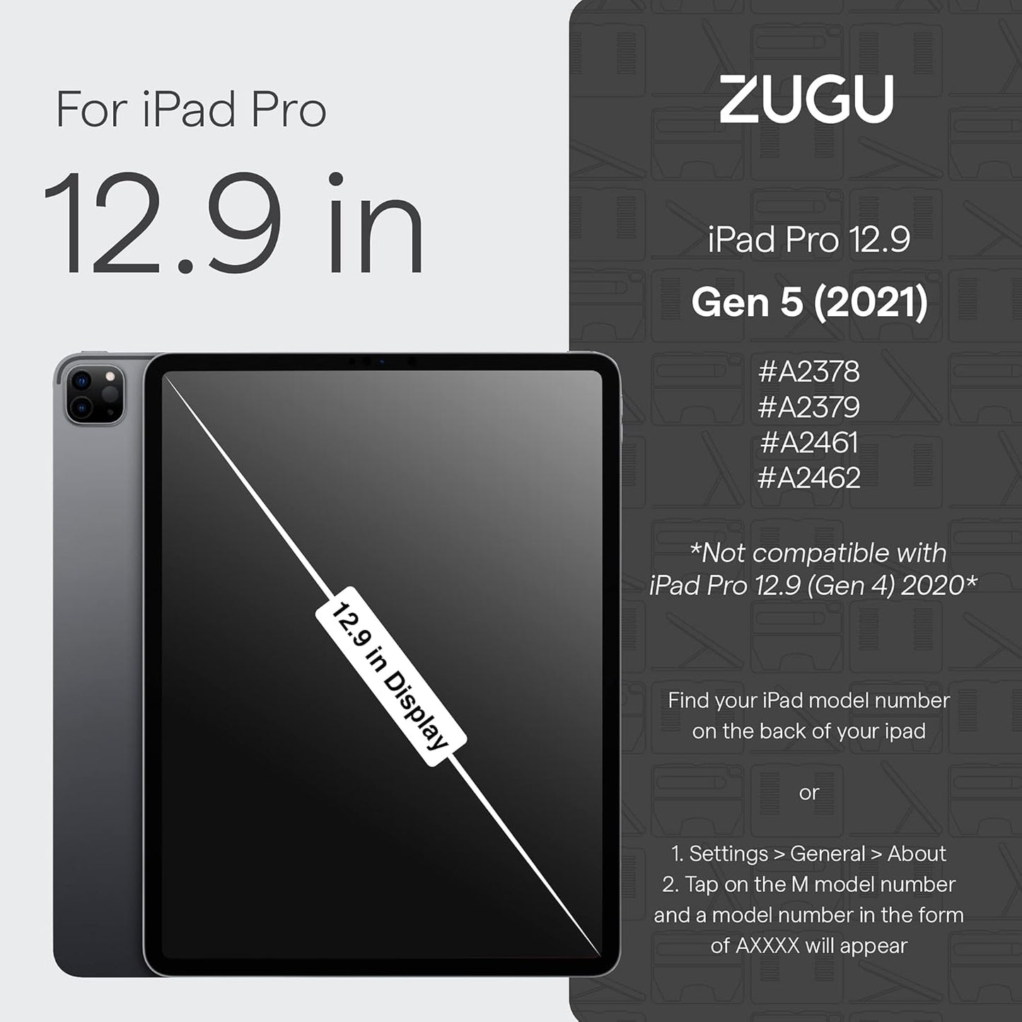 ZUGU iPad Pro 12.9 Case 2022/2021 6th & 5th Generation - Ultra Slim Protective Cover - Wireless Apple Pencil Charging - Convenient 10-Angle Magnetic Stand & Auto Sleep/Wake [ Black ]
