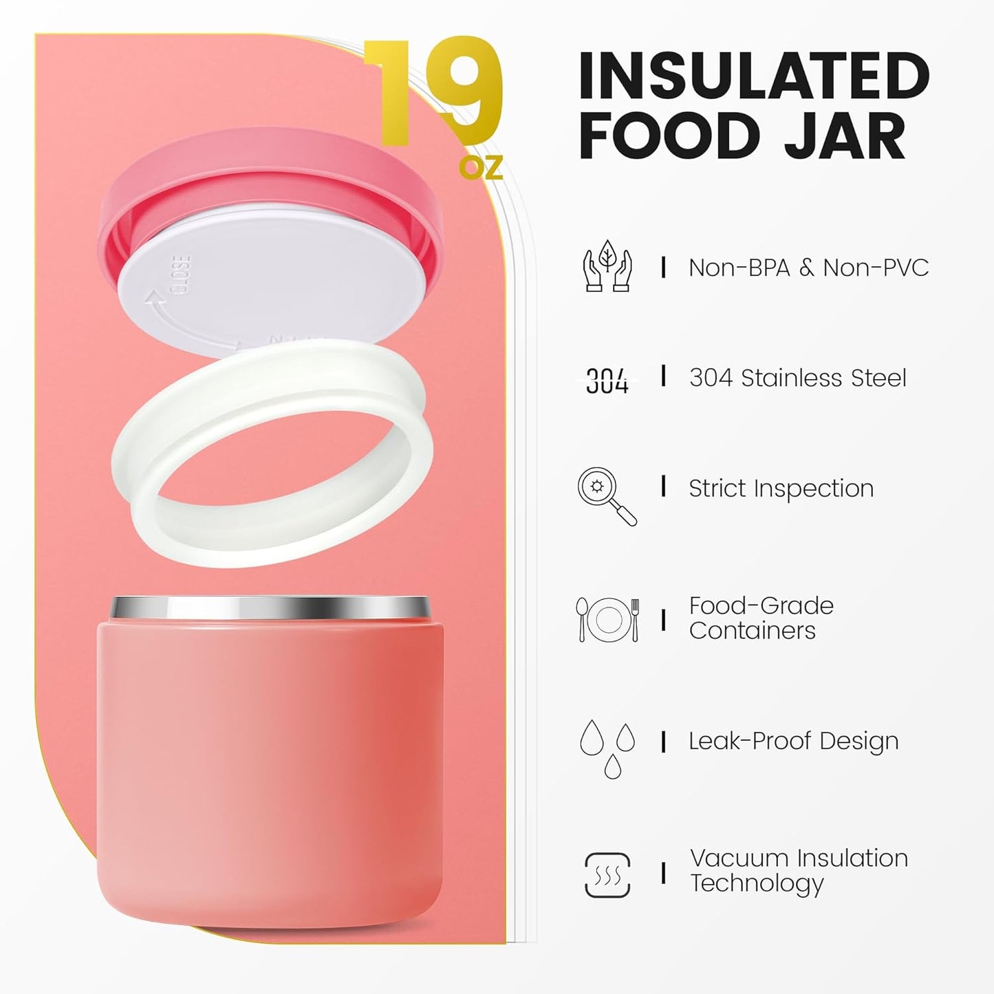 19 Oz Insulated Food Jar, Buckle Lid Wide Mouth Soup Jar, Leakproof Stainless Steel Lunch Container for School Office Travel, Blue