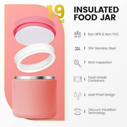 19 Oz Insulated Food Jar, Buckle Lid Wide Mouth Soup Jar, Leakproof Stainless Steel Lunch Container for School Office Travel, Blue