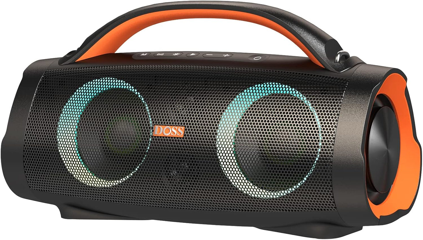 DOSS Extreme Boom Pro Bluetooth Speaker with 100W Stereo Sound, Rich Bass, 20H Playtime, Mixed Color Light, IPX6 Waterproof Haut parleur for Camping, Beach, Outdoor-Orange