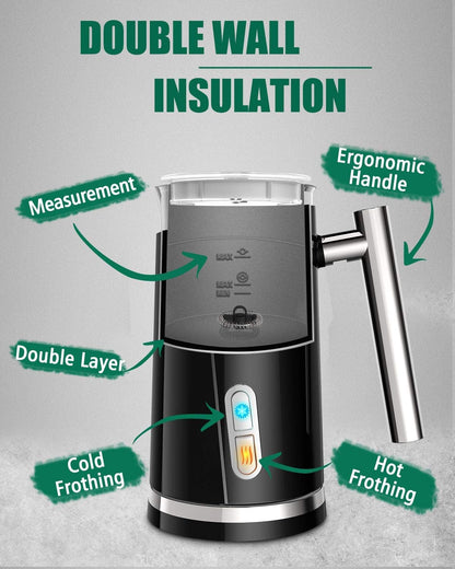 Huogary Electric Milk Frother, 4 in 1 Stainless Steel Milk Steamer, Milk Frother and Steamer for Coffee Milk Warmer for Latte, Cappuccinos, Macchiato
