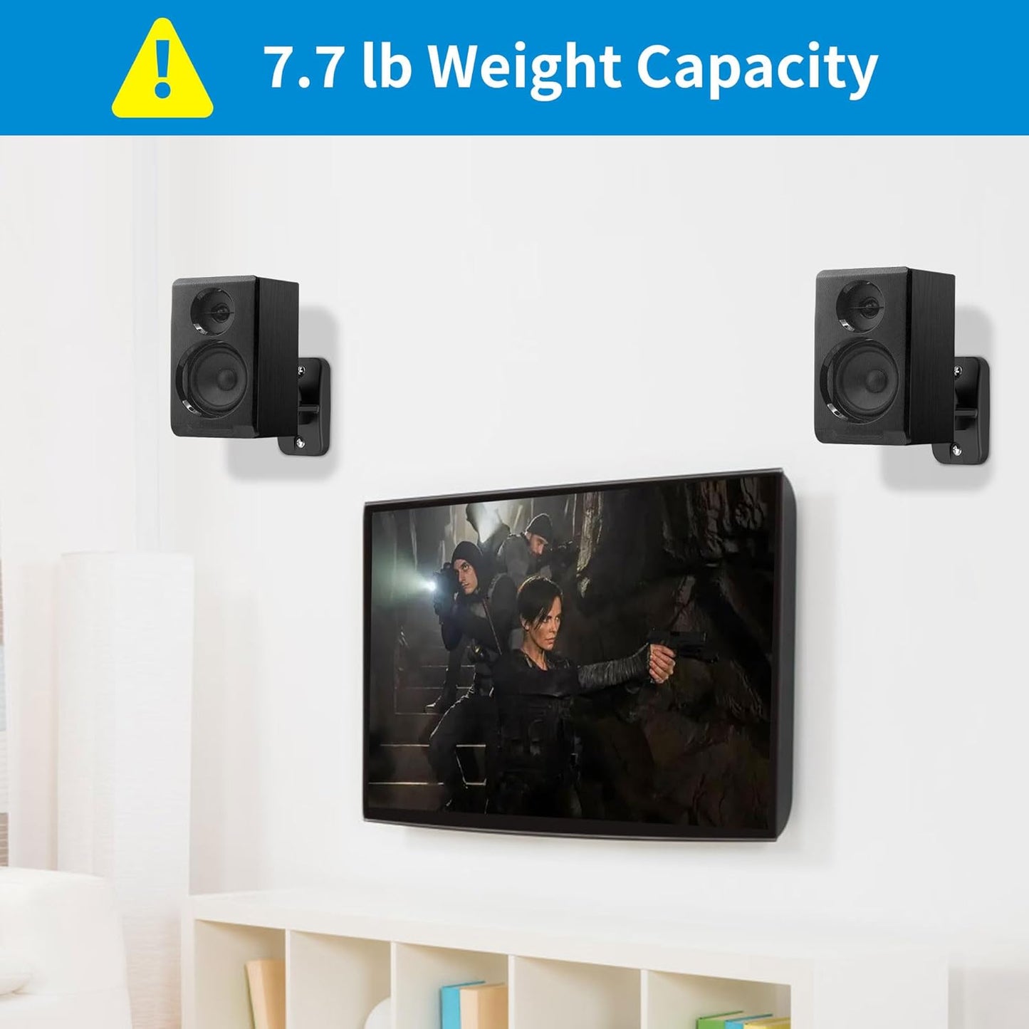 PlusAcc Speaker Wall Mount Brackets – Surround Sound Speaker Wall Mounts with 20° Tilt & 80° Swivel, Bookshelf Speaker Wall Screws Mounts, Holds Up to 7.7 lbs, Space-Saving Design (2-Pack, Black)
