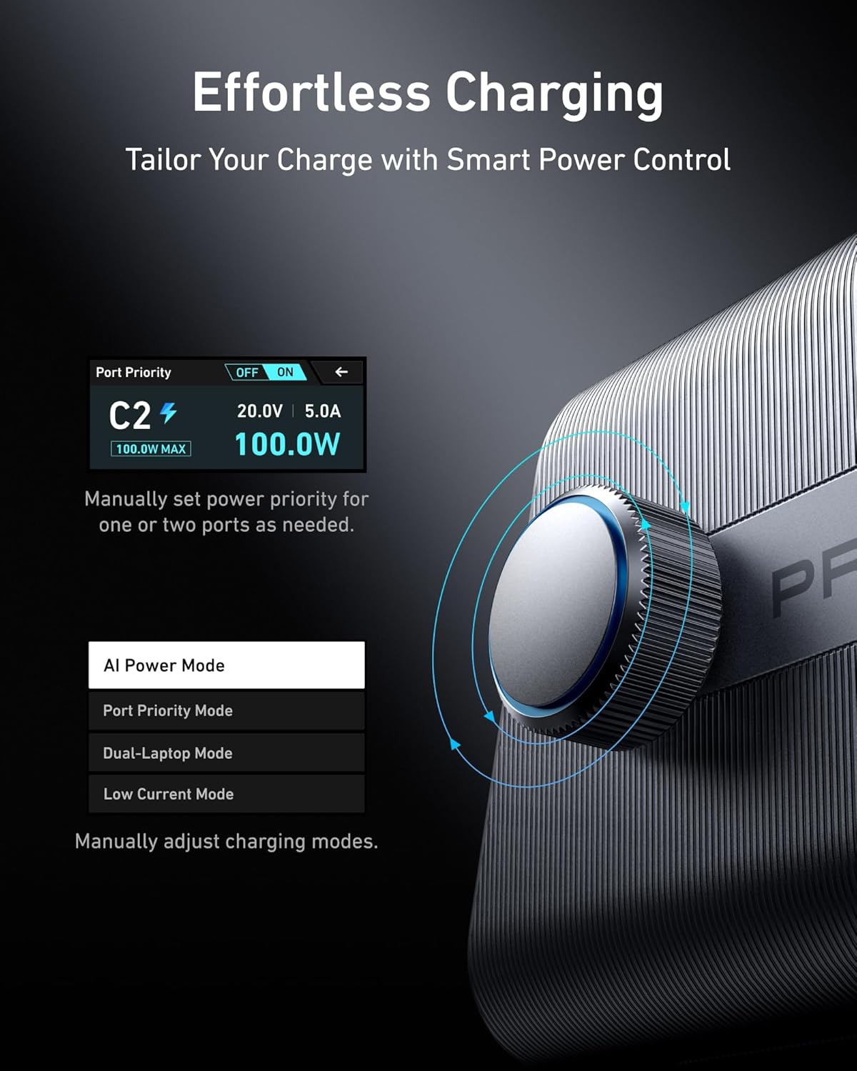 Anker Prime 250W USB-C Charger, Ultra-Fast 6-Port GaN Charging Station, 2.26" LCD Display and Smart Control Dial, Compatible with MacBook Pro/Air, iPhone 15/14/13, Pixel, Galaxy, Apple Watch, and More