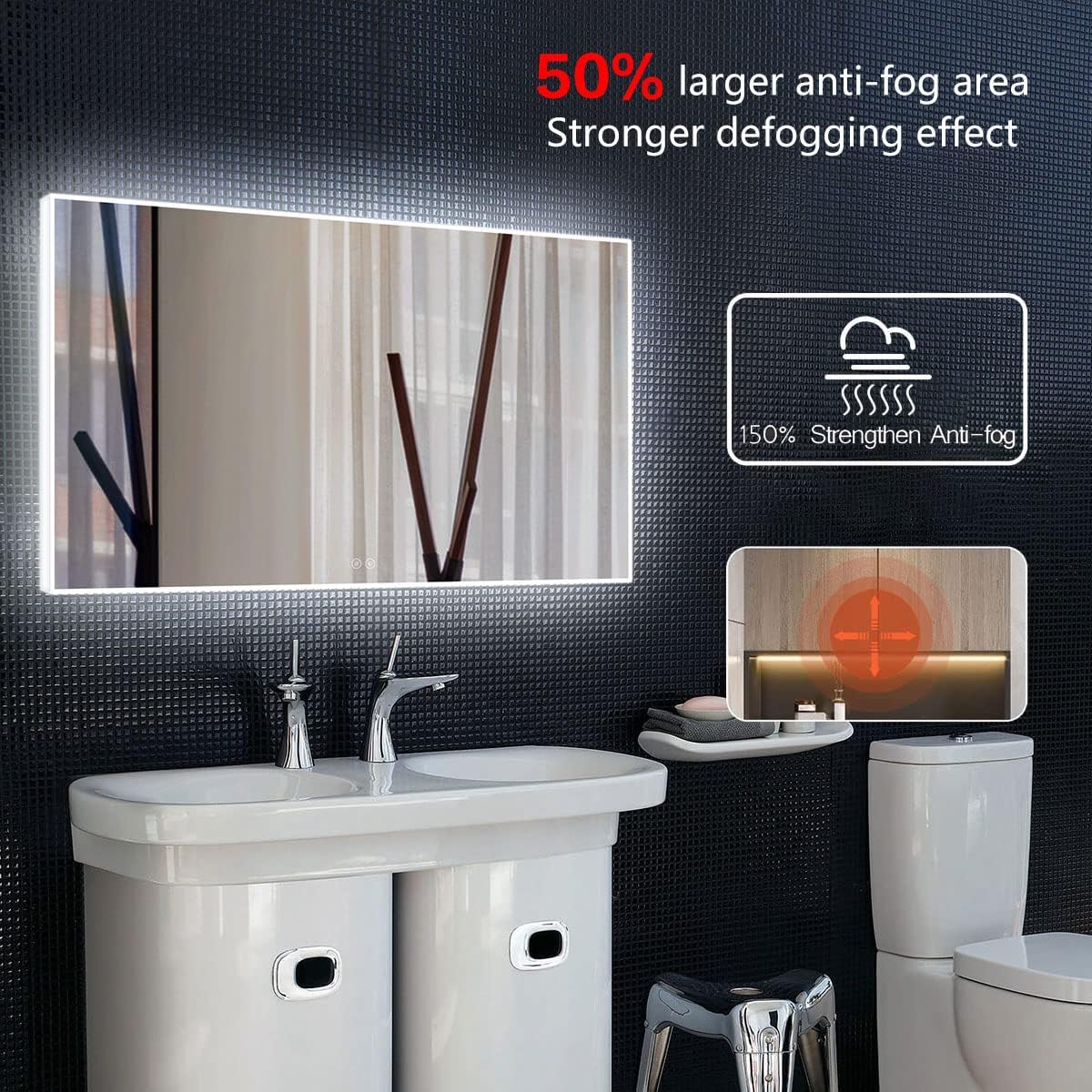 DP Home LED Lighted Bathroom Vanity Wall Mirror with Touch Button, Dimmable, Vertical & Horizontal Mount Mirrors 70 x 32 in E-N031-7032-TS Wall Mounted Makeup LED Vanity Mirror