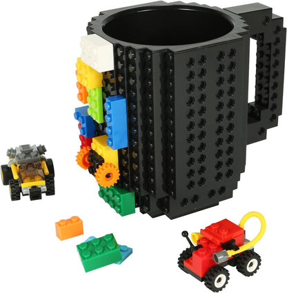 Lumsburry Build-on Brick Coffee Mug, Funny DIY Unique Novelty Drinking Cup | Building Blocks Creative Mug, for Men Women Kids Dad Mom, Present Exchange Ideas, Xmas Birthday White Elephant(Black)