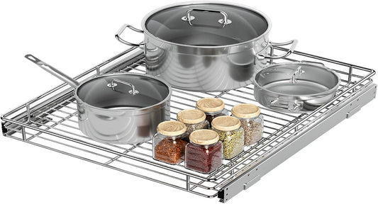 Pull Out Cabinet Organizer, Versatile Slide Out Kitchen Organizers and Storage, Heavy Duty Drawer Cupboard Storage Basket, Smooth Sliding, Chrome Finish (Outside Dimensions: 22.8”W x 21”D)