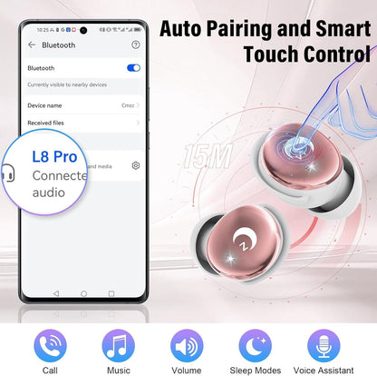 VEKJ Sleep Earbuds, Bluetooth 5.4 Mini Wireless Ear Euds with Multifunctional Touch Screen, 48H Bass Stereo Headphones with Sleep Mode/5 EQ Modes/ENC Noise Cancelling, IPX7 Earphones for iOS Android