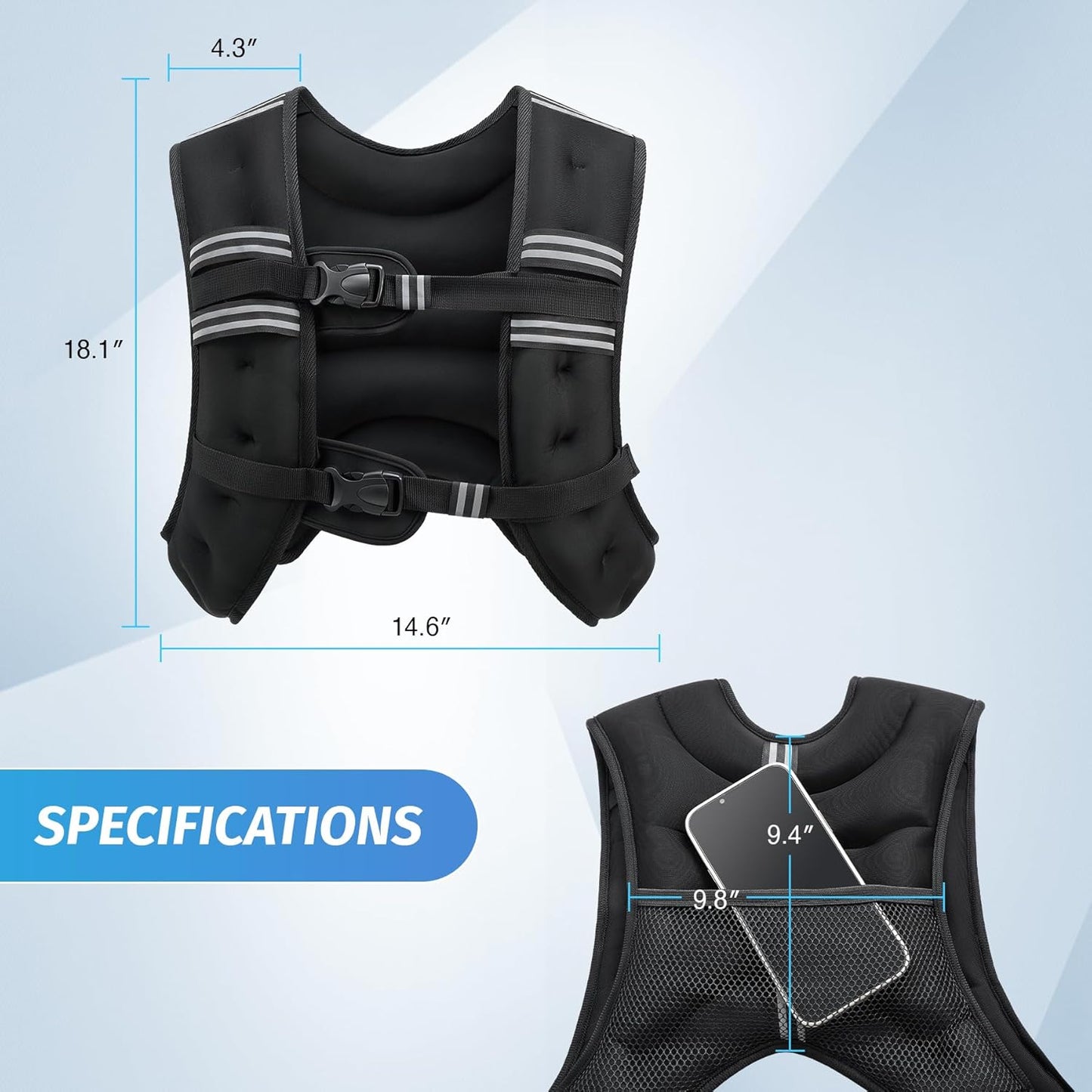 ZELUS Weighted Vest, 6lb/8lb/12lb/16lb/20lb/25lb/30lb Weight Vest with Reflective Stripe for Workout, Strength Training, Running, Fitness, Muscle Building, Weight Loss, Weightlifting