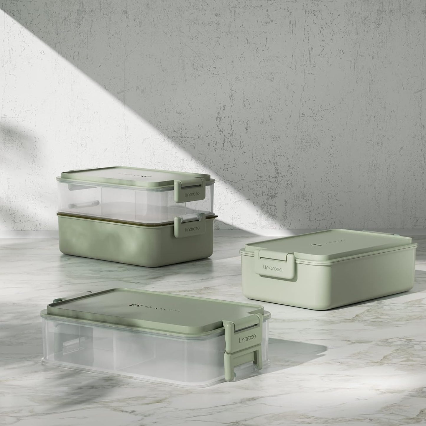 Linoroso Stackable Bento Box Adult Lunch Box | Meet All You On-The-Go Needs for Food, Salad and Snack Box, Premium Bento Lunch Box for Adults Include Utensil Set, Dressing Containers - Pale Mint