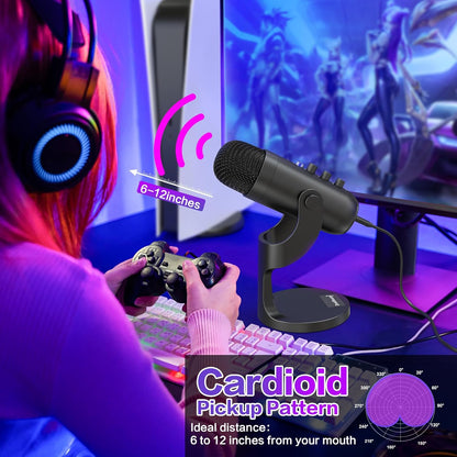 ZealSound USB Microphone,Condenser Phone Computer PC Mic kit,Plug&Play Gaming Microphones for PS 4&5.Mic Gain&Volume Control,Echo &Mute Button for Vocal,Record,Streaming,Discord YouTube Podcast on Mac