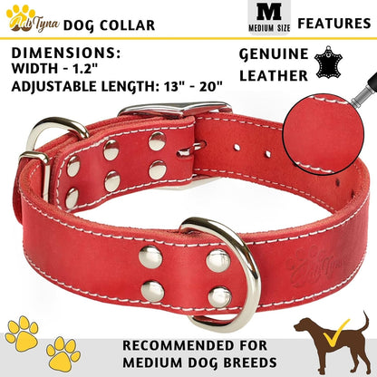 ADITYNA Heavy-Duty Leather Dog Collar for Medium Dogs - Soft and Strong, 100% Genuine Leather - Collier Pour Chien (Medium: Fit 13" - 20" Neck, Brown)